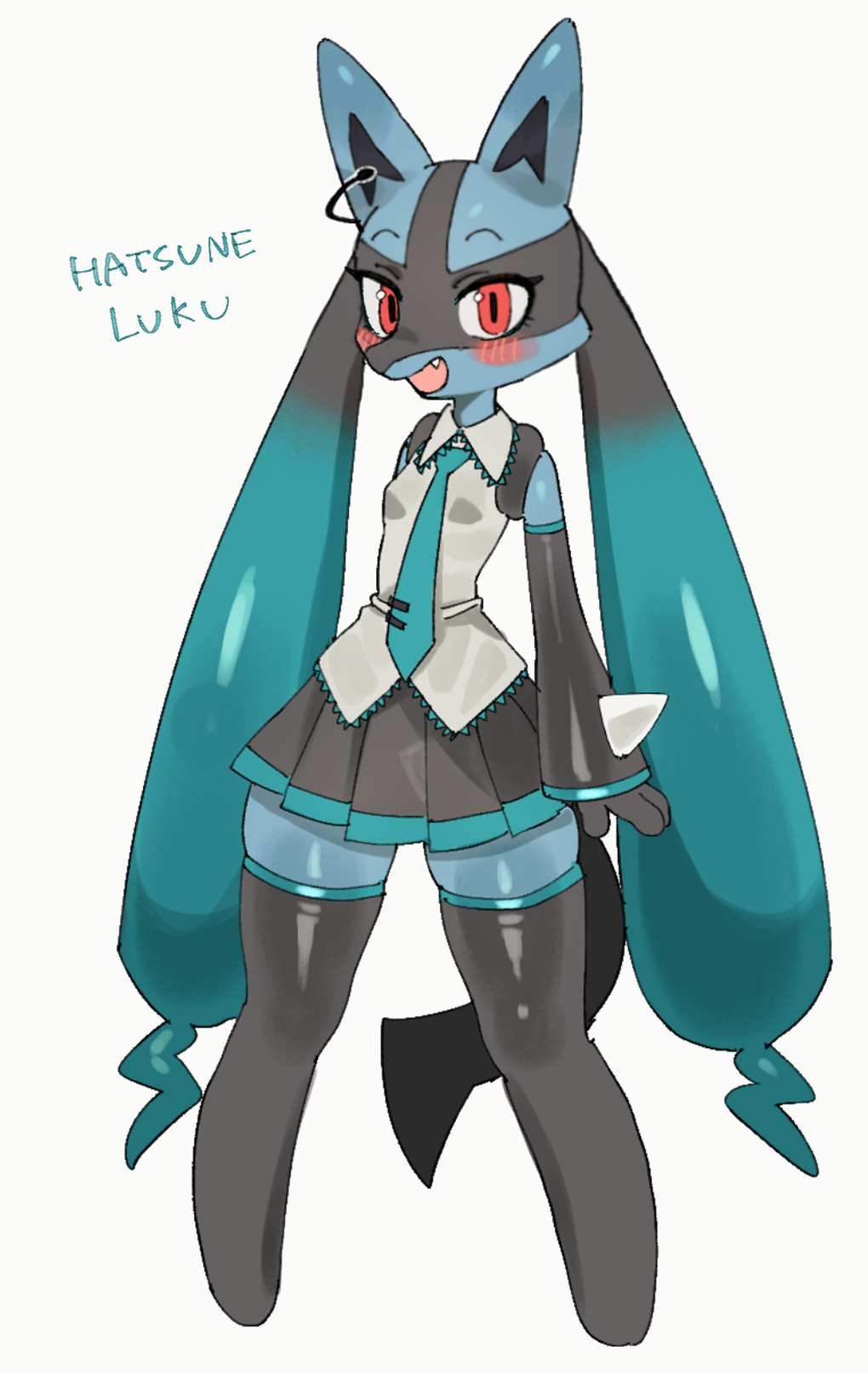 1girl, animal_ears, black_thighhighs, breasts, clothed_pokemon, commentary_request, cosplay, detached_sleeves