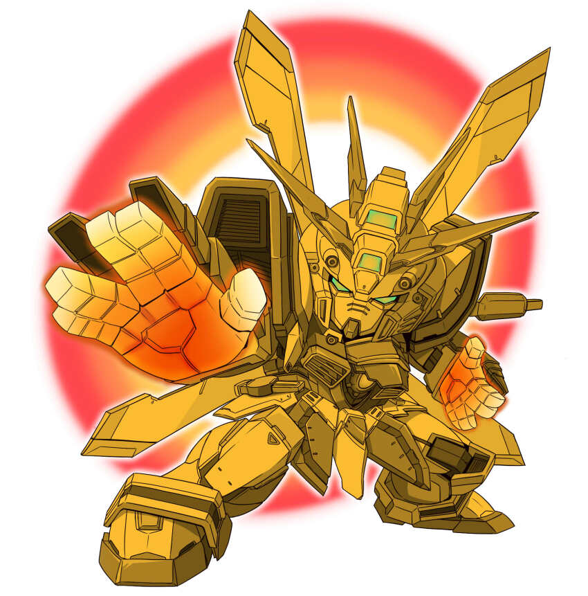 aitsugawa_rui, bakunetsu_god_finger, commentary, g_gundam, glowing, glowing_eyes, glowing_hand, god_gundam