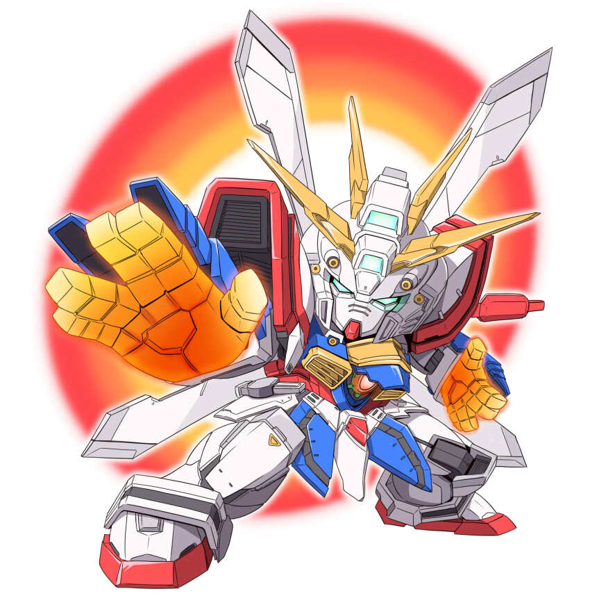 aitsugawa_rui, bakunetsu_god_finger, commentary, g_gundam, glowing, glowing_eyes, glowing_hand, god_gundam