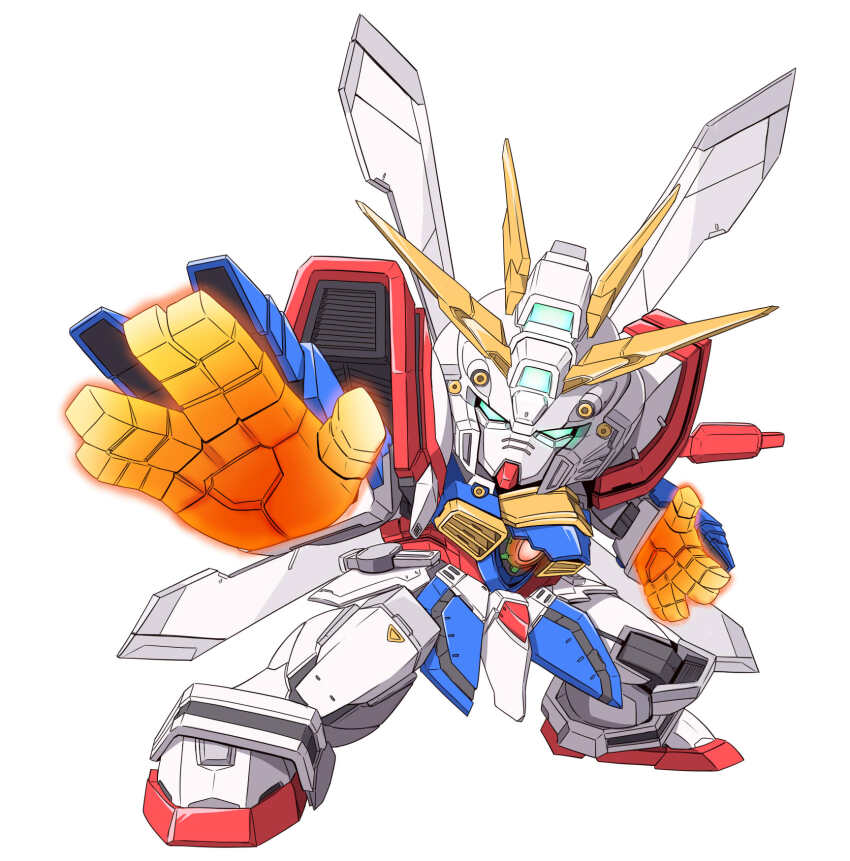 aitsugawa_rui, bakunetsu_god_finger, commentary, g_gundam, glowing, glowing_eyes, glowing_hand, god_gundam