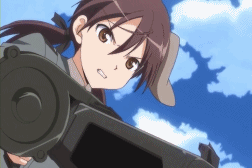 angry, animal_ears, animated, animated_gif, brown_hair, dog_ears, double-drum_magazine, drum_magazine