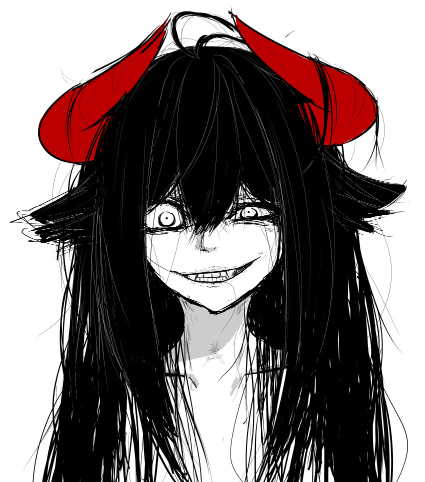 1girl, absurdres, ahoge, black_hair, fangs, highres, horns, indie_virtual_youtuber