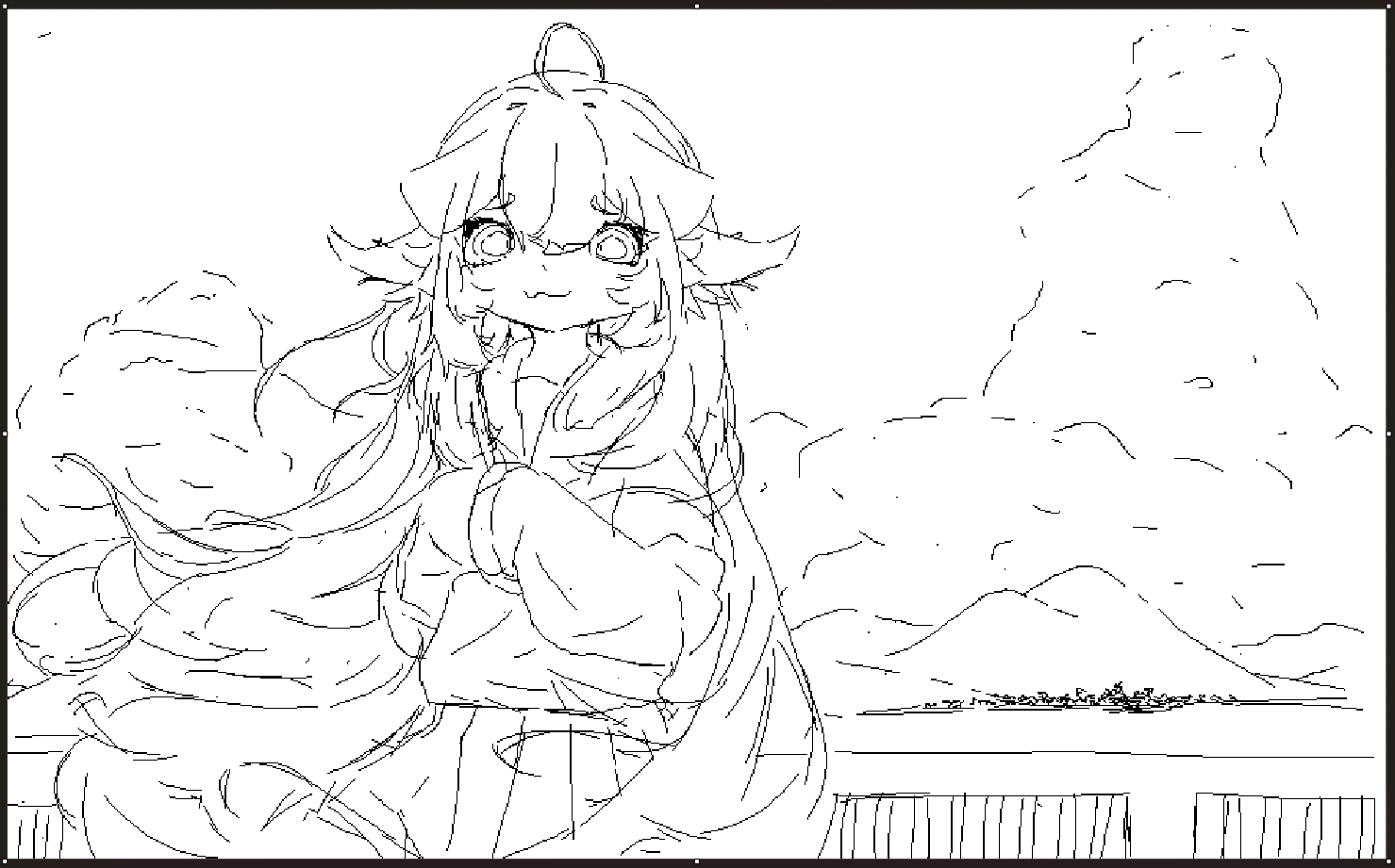 1girl, city, cloud, guard_rail, indie_virtual_youtuber, matoi_miia, meatscepter, virtual_youtuber