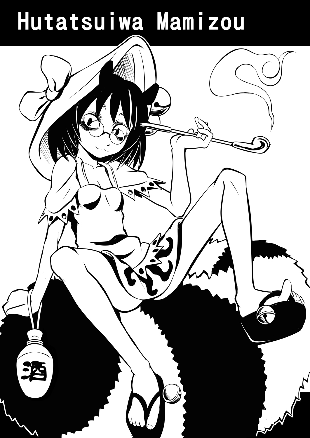 1girl, :3, animal_ears, ayana_mizuki, bags_under_eyes, bell, breasts, closed_mouth