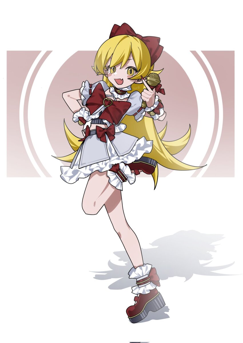 :d, ankle_cuffs, artist_name, bare_legs, black_shirt, blonde_hair, blush_stickers, border