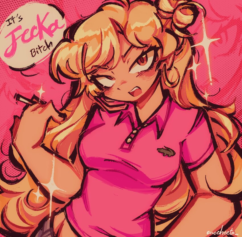 1girl, blonde_hair, blush, breasts, buttons, cigarette, class_of_09, class_of_09:_the_flip_side