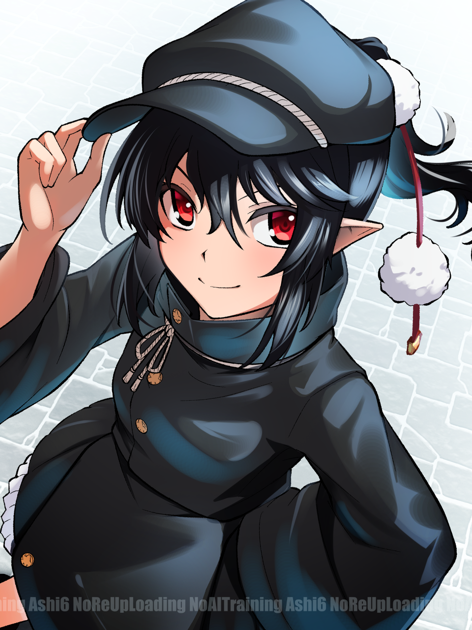 1girl, alternate_costume, ashiroku_(miracle_hinacle), black_hat, black_jacket, black_raincoat, black_skirt, closed_mouth