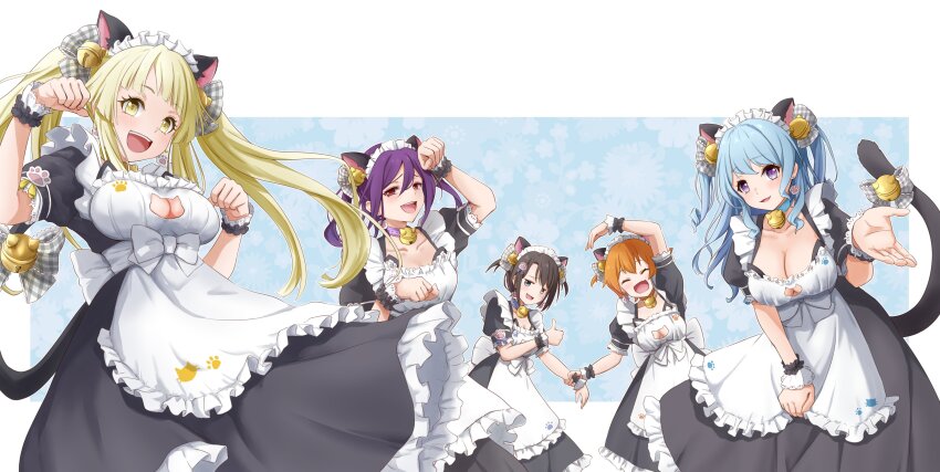 13enter, 5girls, absurdres, alternate_breast_size_(larger), alternate_costume, animal_ears, apron, bang_dream!
