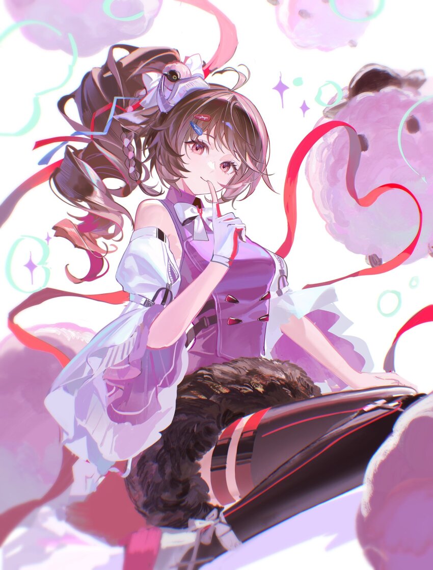 1girl, ahoge, ardelia_(arknights), arknights, arknights:_endfield, bare_shoulders, belt, black_thighhighs