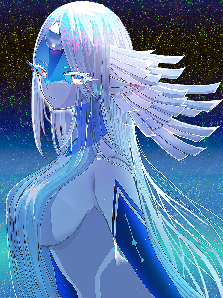 1girl, breasts, colored_skin, commentary_request, completely_nude, convenient_censoring, fate/grand_order, fate_(series)