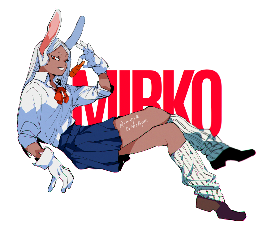 1girl, absurdres, animal_ears, azisaiharumaki56, blue_skirt, boku_no_hero_academia, brown_shoes, character_name