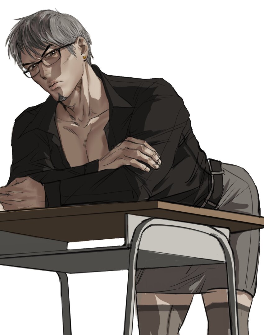 1boy, bespectacled, bite_mark, bite_mark_on_neck, bite_mark_on_pectorals, brown_eyes, crossdressing, crossdressing_(mtf)