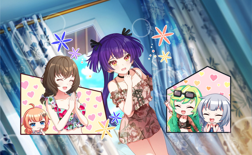 4girls, :d, ^_^, ahoge, akiru_kamira, blurry, blurry_background, blurry_foreground