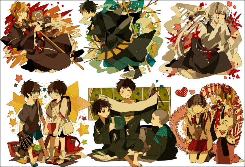 3girls, 6+boys, aged_down, akina422, ao_no_exorcist, backpack, bad_id, bad_pixiv_id