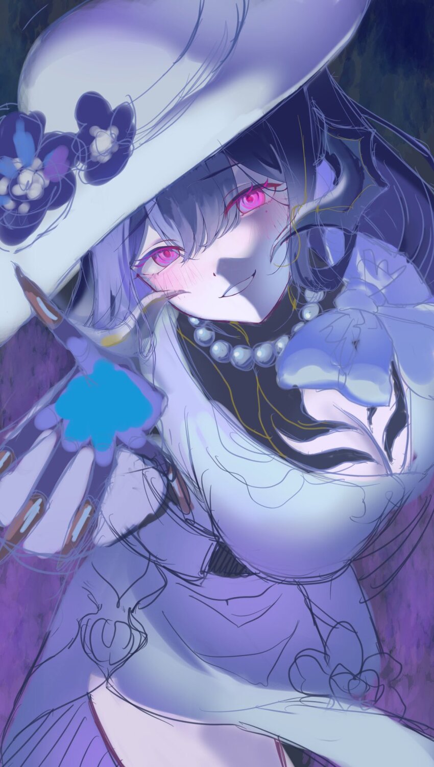 0910_2222, 1girl, black_hair, breasts, commentary, the_dahlia_(honkai:_star_rail), demon_girl, demon_horns