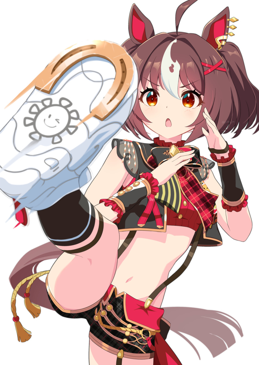 1girl, ahoge, animal_ear_piercing, animal_ears, black_shorts, black_socks, blush, bow