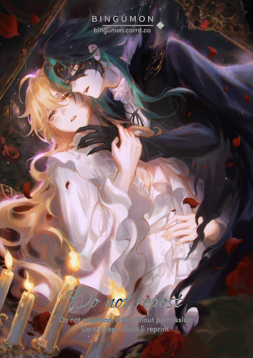 2boys, aether_(genshin_impact), ahoge, alternate_costume, alternate_hairstyle, aqua_hair, artist_name, ascot