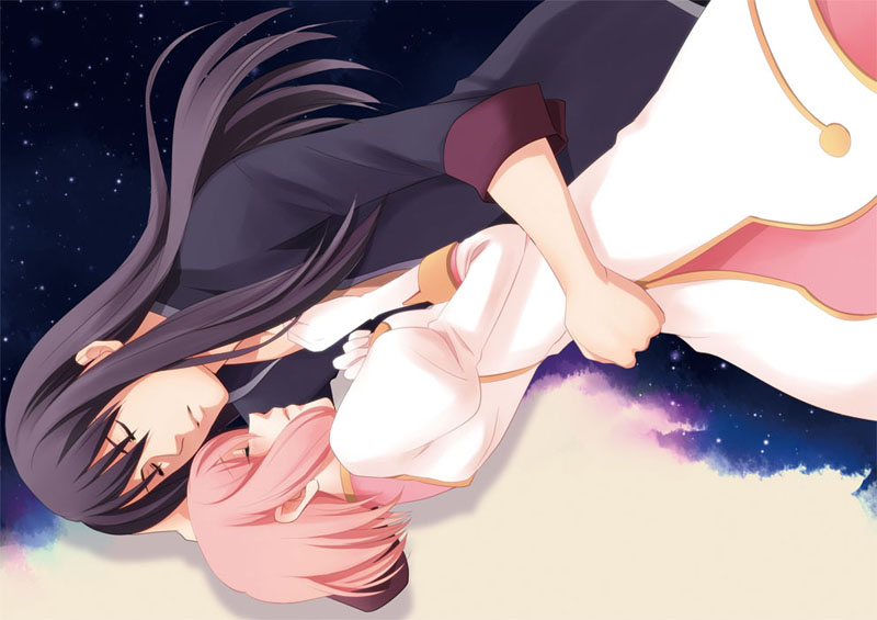 00s, 1boy, 1girl, black_hair, celestial_s, coat, couple, dress