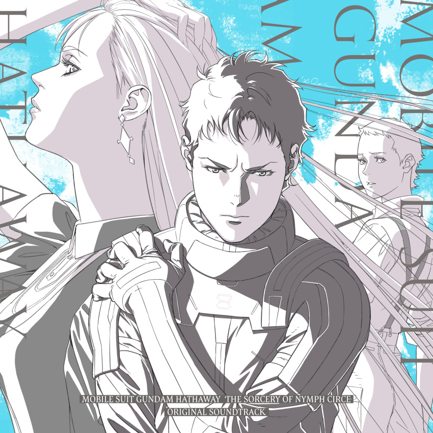 1boy, 2girls, absurdres, album_cover, artist_request, commentary_request, cover, earrings