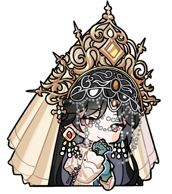 1girl, artist_request, beads, behind_prayers_(infinity_nikki), black_hair, blue_gloves, blush_stickers, bright_pupils