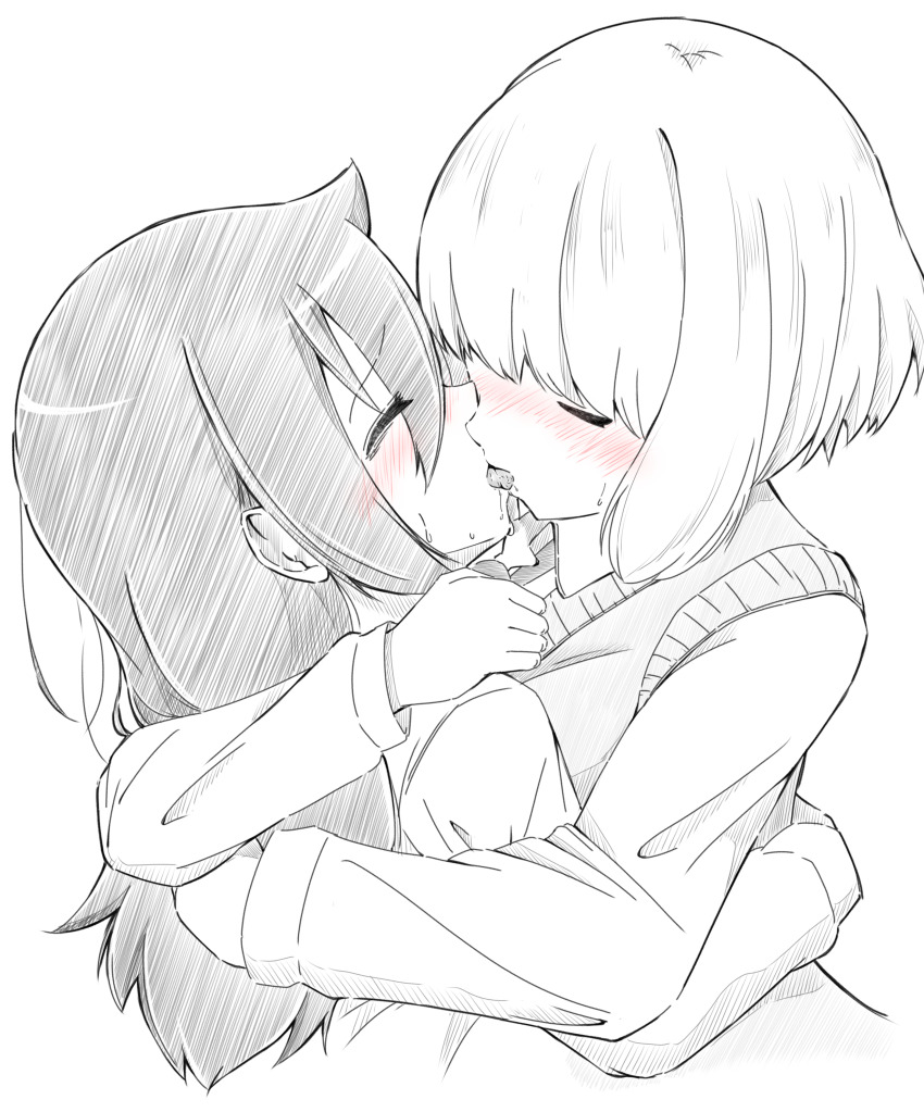 2girls, absurdres, azuminonomizua, blush, closed_eyes, commentary_request, cropped_torso, french_kiss