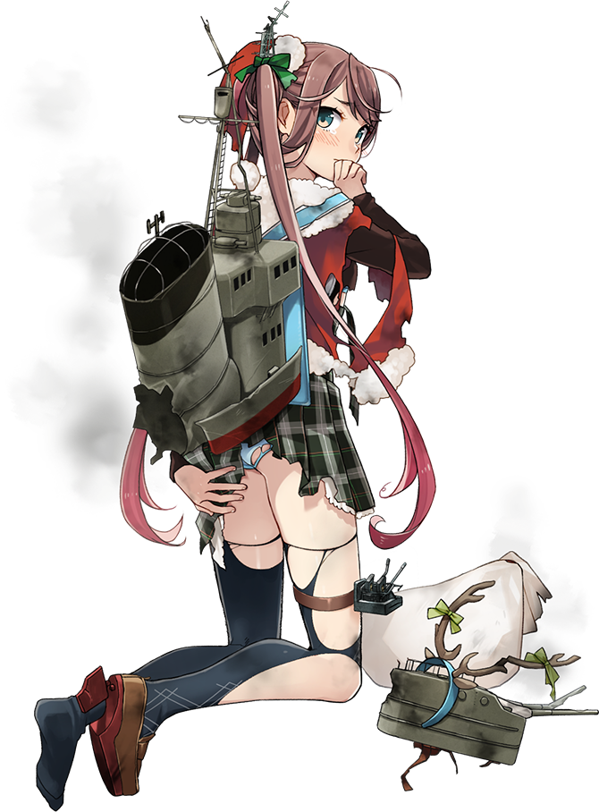 1girl, antlers, asagumo_(christmas)_(kancolle), asagumo_(kancolle), black_thighhighs, blue_panties, blush, bow