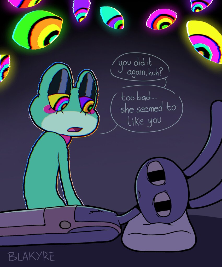 abstraction_(the_amazing_digital_circus), absurdres, black_eyes, blakyre, colored_sclera, colored_skin, commentary, english_commentary