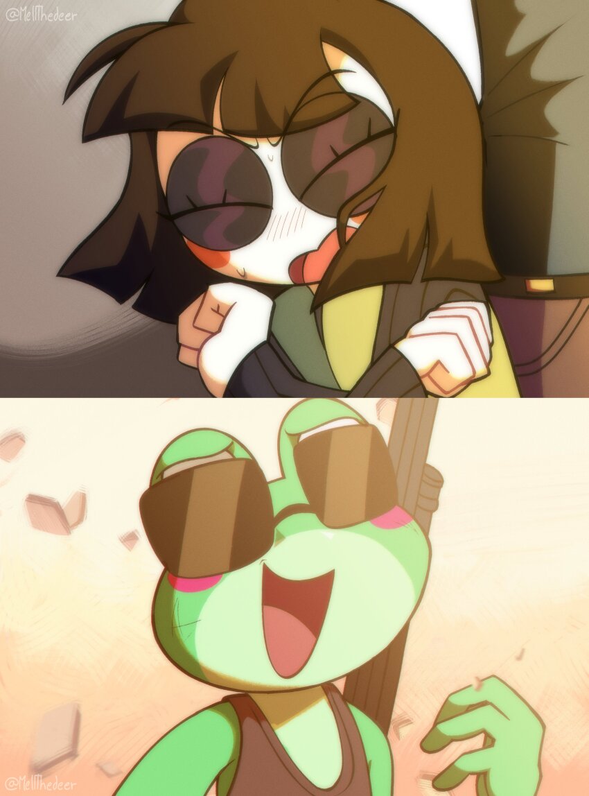 absurdres, alien_stage, black_hair, black_shirt, black_tank_top, closed_eyes, colored_skin, commentary