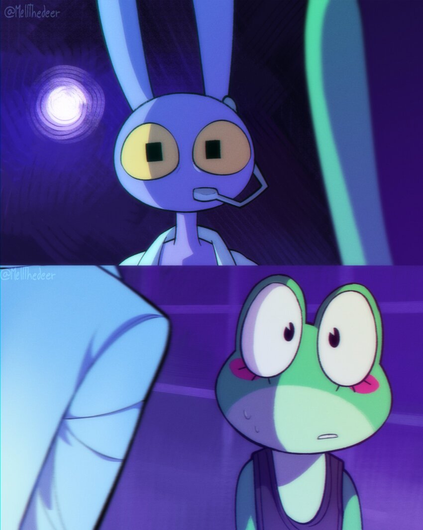 absurdres, alien_stage, animal_ears, black_eyes, black_tank_top, colored_sclera, colored_skin, commentary