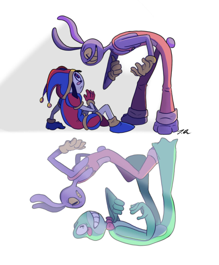 alt_text, asymmetrical_gloves, blue_gloves, blue_hat, bow, bowtie, commentary, english_commentary