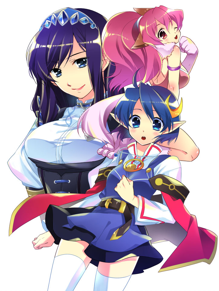 3girls, :o, ailyth, animal_ears, black_hair, black_skirt, blue_eyes, blue_hair