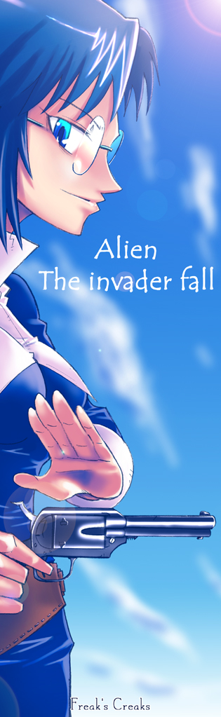 1girl, blue_eyes, blue_hair, blue_shirt, breasts, ciel_(tsukihime), collared_shirt, colt_single_action_army