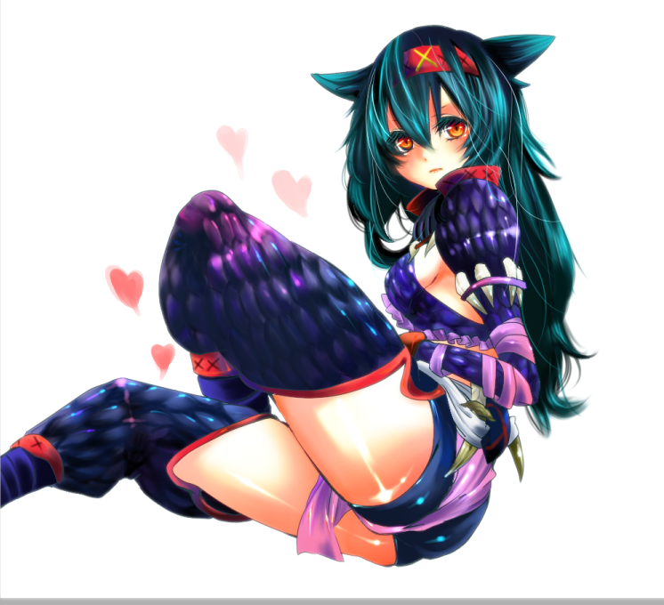 1girl, animal_ears, aqua_hair, armor, ass, blush, breasts, capcom