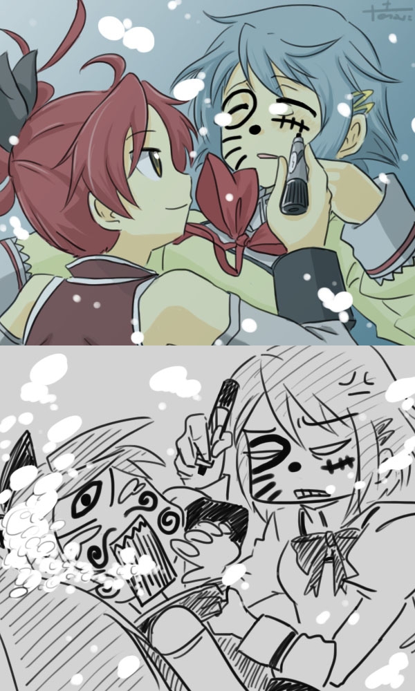 2girls, doodle, mahou_shoujo_madoka_magica, mahou_shoujo_madoka_magica_(anime), marker, marker_pen, md5_mismatch, miki_sayaka