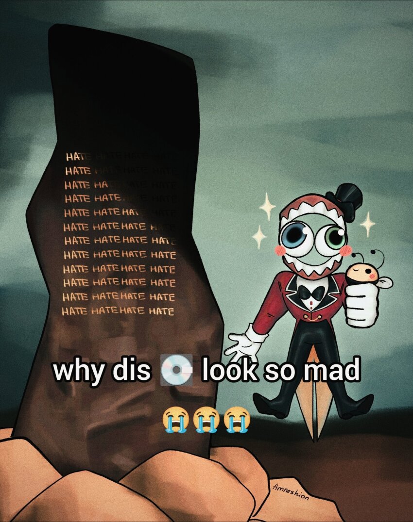 a.m, amneshion, bee, black_hat, black_pants, blue_eyes, blush_stickers, bug