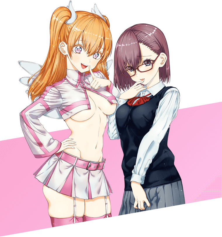 2.5_jigen_no_ririsa, 2girls, amano_ririsa, belt, black_sweater_vest, blue_eyes, bow, bowtie