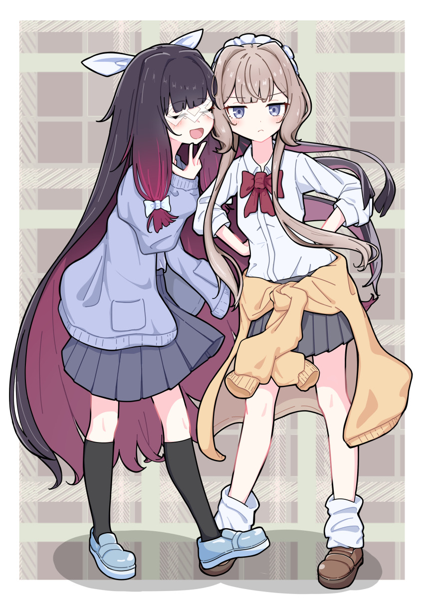 2girls, absurdres, alternate_costume, barurun_pen, black_hair, black_socks, blue_eyes, blue_shoes