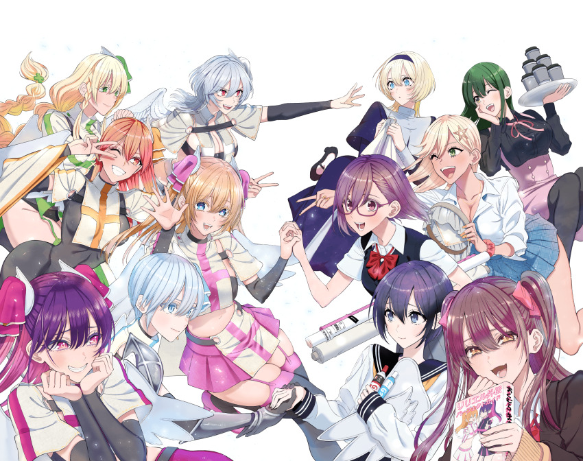 2.5_jigen_no_ririsa, 6+girls, ;d, abe_marina, amano_ririsa, ariel_(2.5_jigen_no_ririsa), ariel_(2.5_jigen_no_ririsa)_(cosplay), black_hair