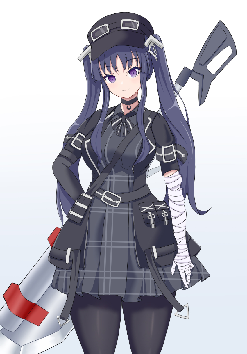 1girl, absurdres, arm_at_side, assault_lily, bag, bandaged_arm, bandaged_hand, bandages