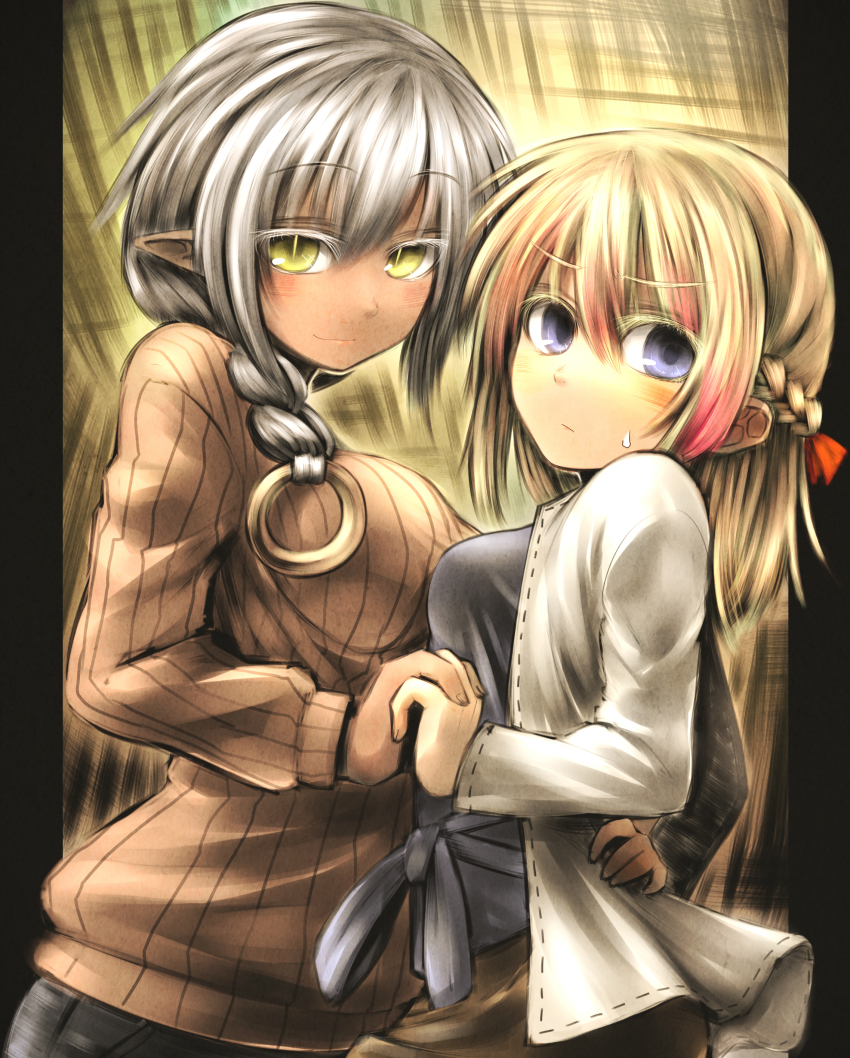 2girls, absurdres, asymmetrical_docking, ayakashi_banashi, bad_id, bad_pixiv_id, blonde_hair, blue_eyes