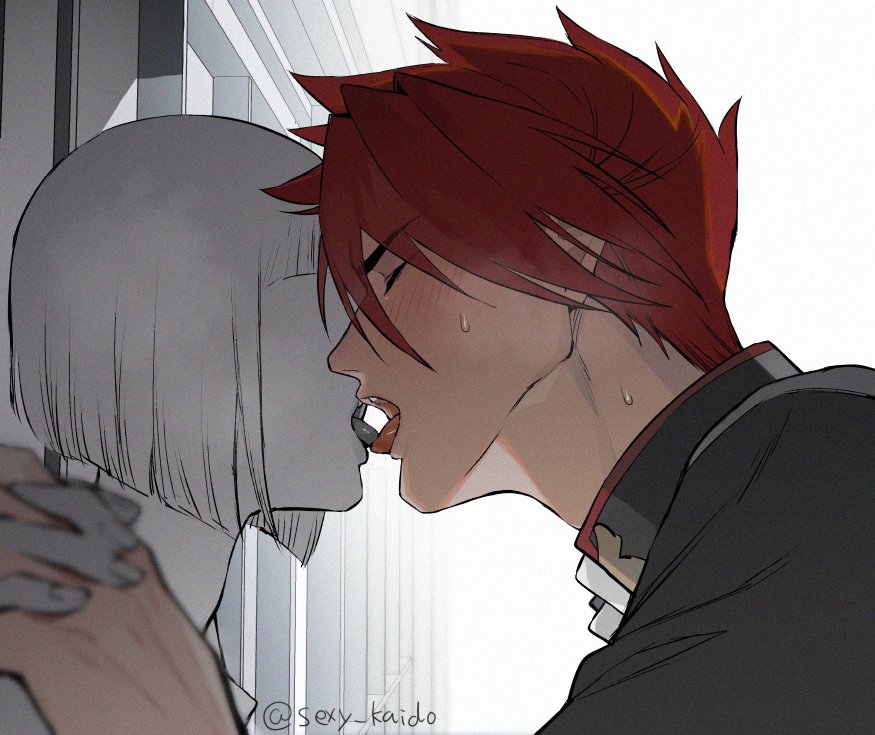 2boys, artist_name, backlighting, blunt_bangs, blunt_ends, blurry, blush, bob_cut