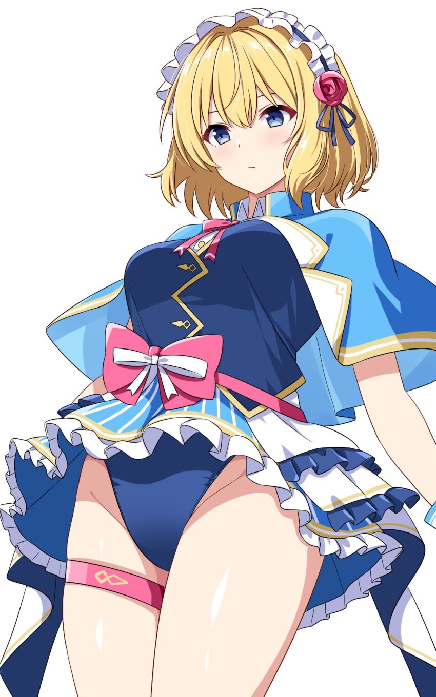 1girl, alice_margatroid, alternate_costume, blonde_hair, blue_capelet, blue_eyes, blue_skirt, blue_vest