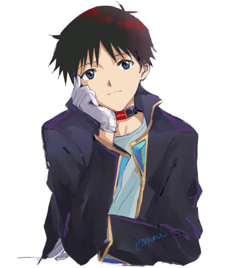 1boy, alternate_costume, black_hair, blue_eyes, dss_choker, evangelion:_3.0_you_can_(not)_redo, gloves, highres