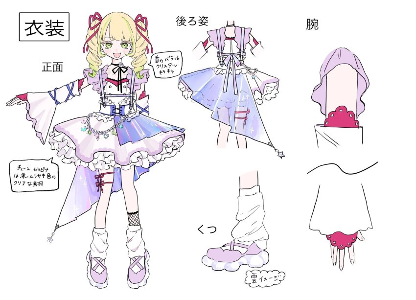 1girl, :d, blonde_hair, blush, commentary, detached_sleeves, dress, drill_hair