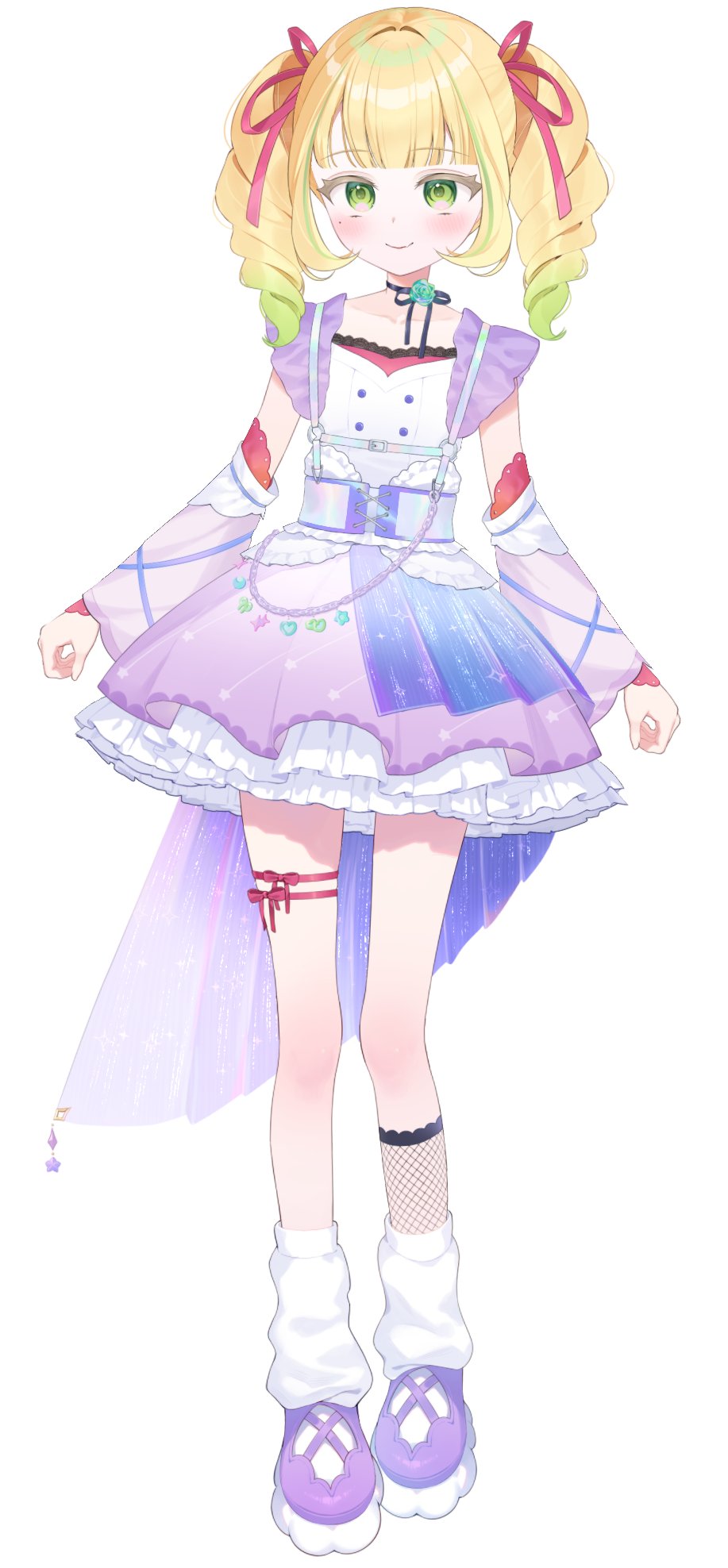 1girl, blonde_hair, blush, commentary, detached_sleeves, dress, drill_hair, english_commentary