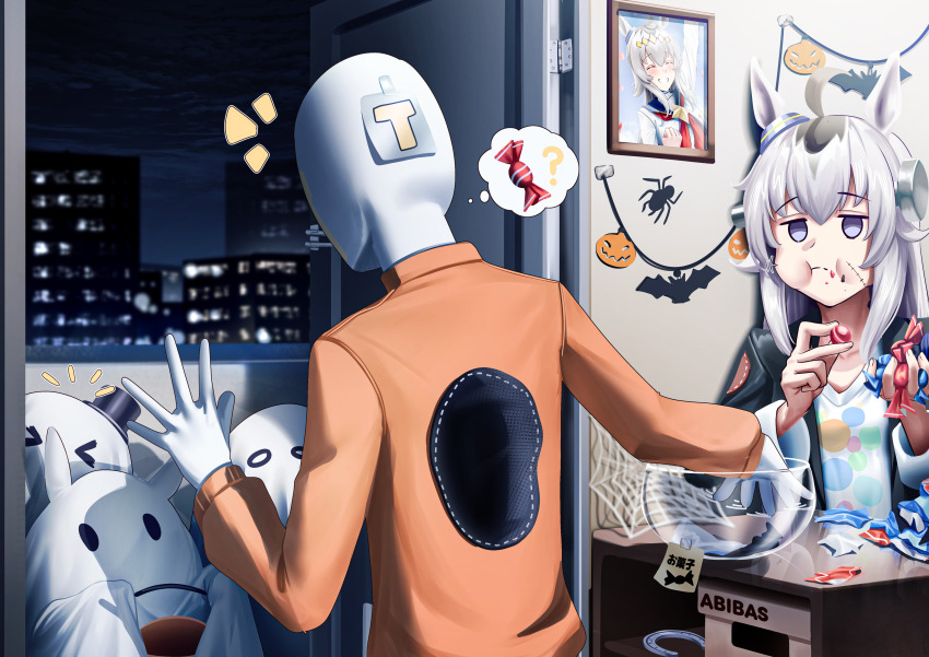 1boy, 1girl, 3others, absurdres, ahoge, animal_ears, bat_(animal), bat_ornament