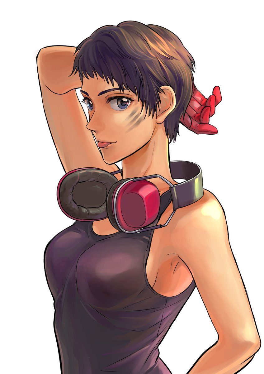 1girl, :p, ace_combat, ace_combat_7, avril_mead, black_hair, breasts, dirty