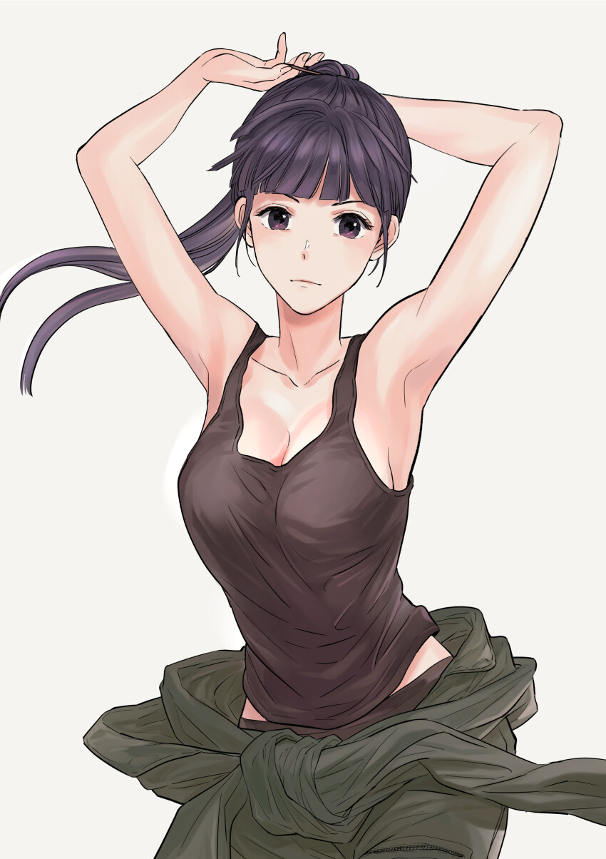 1girl, absurdres, ace_combat, ace_combat_7, black_hair, breasts, brown_eyes, cleavage