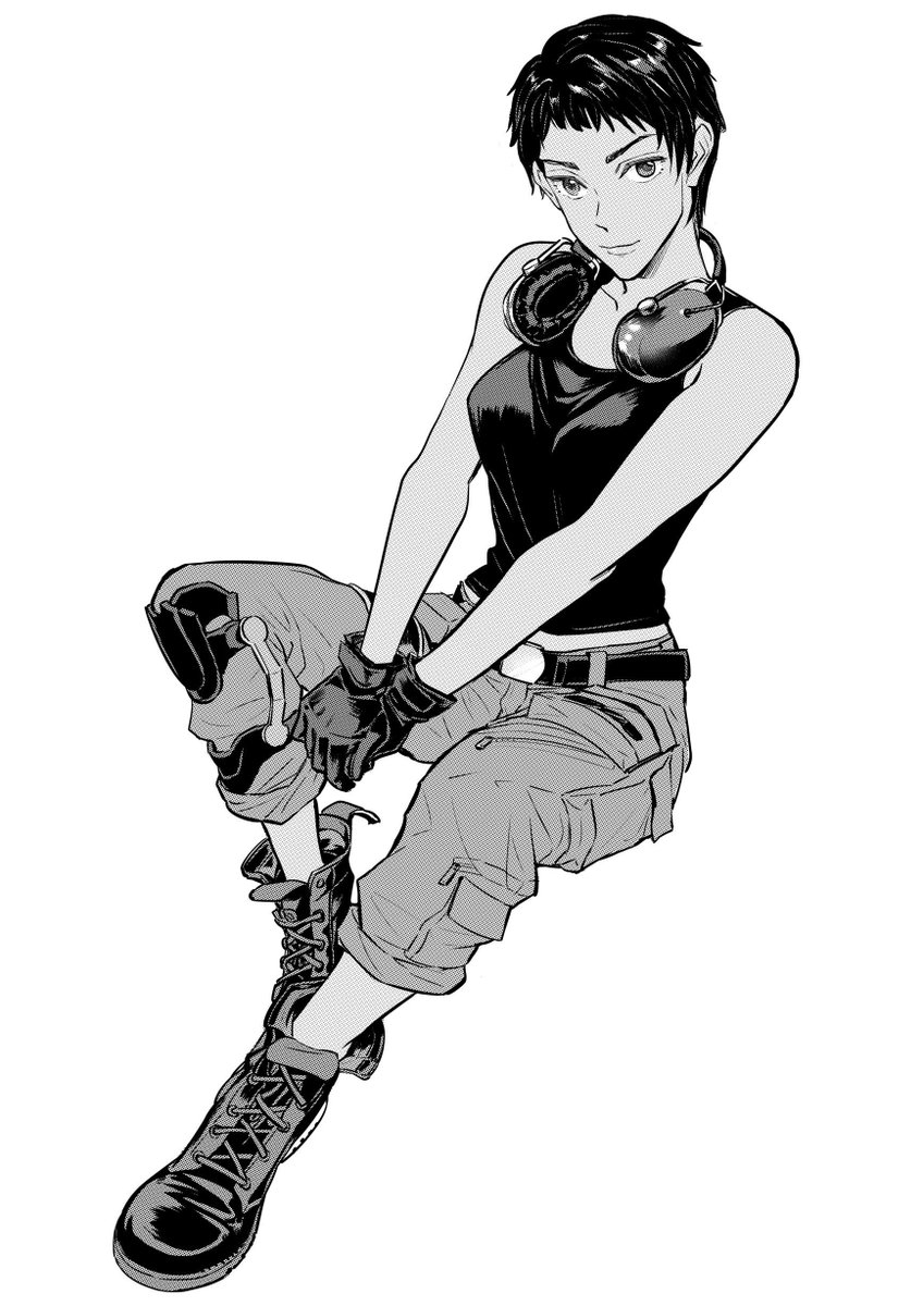 1girl, ace_combat, ace_combat_7, avril_mead, black_hair, black_shirt, boat, breasts