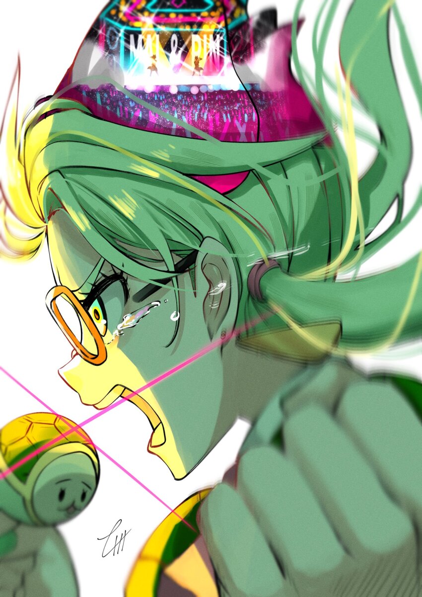 1girl, blurry, blurry_foreground, commentary_request, crying, crying_with_eyes_open, dandadan, floating_hair